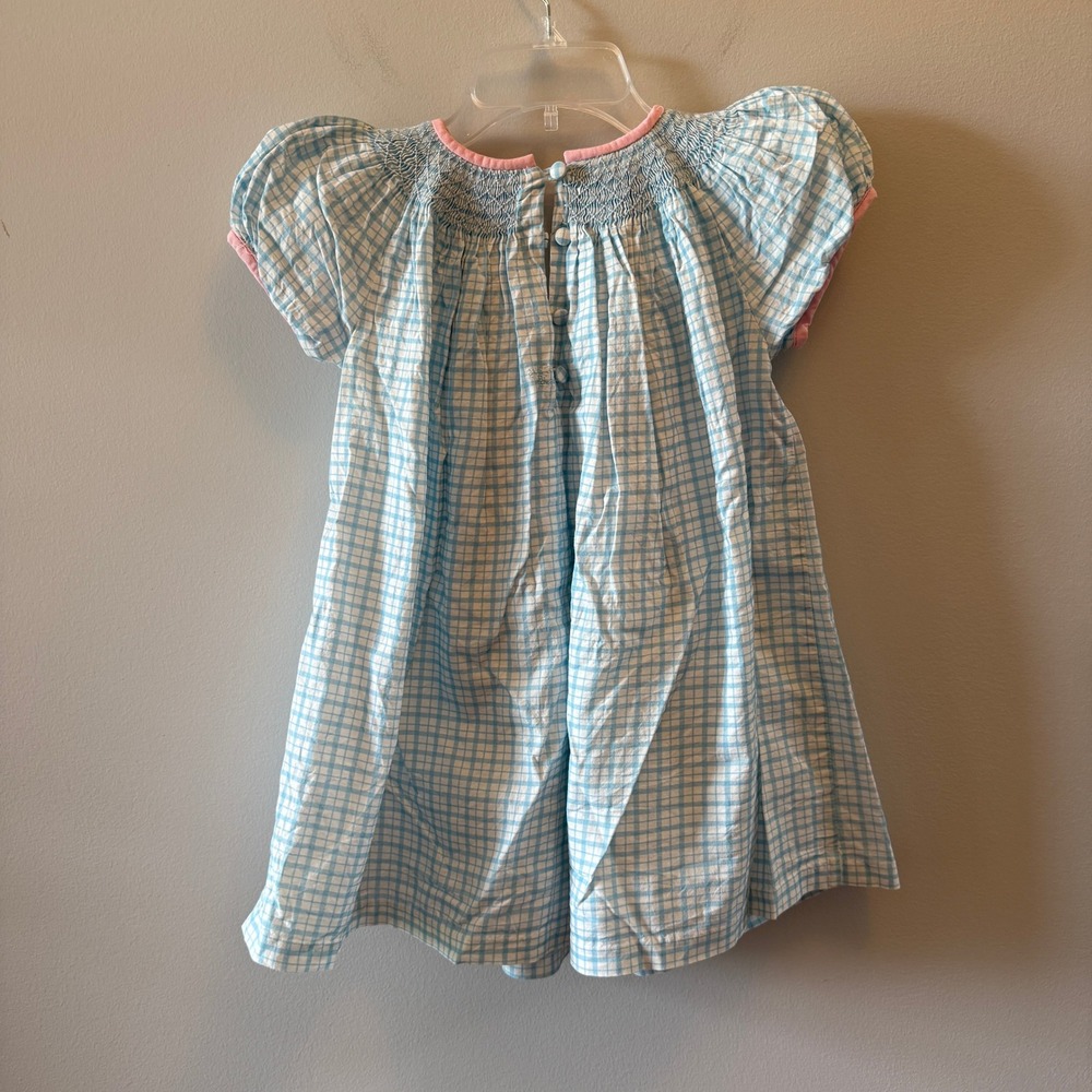 Dondolo Smocked Blue Plaid Dress with Heart Pockets Girls Size 6 - Picture 2 of 4